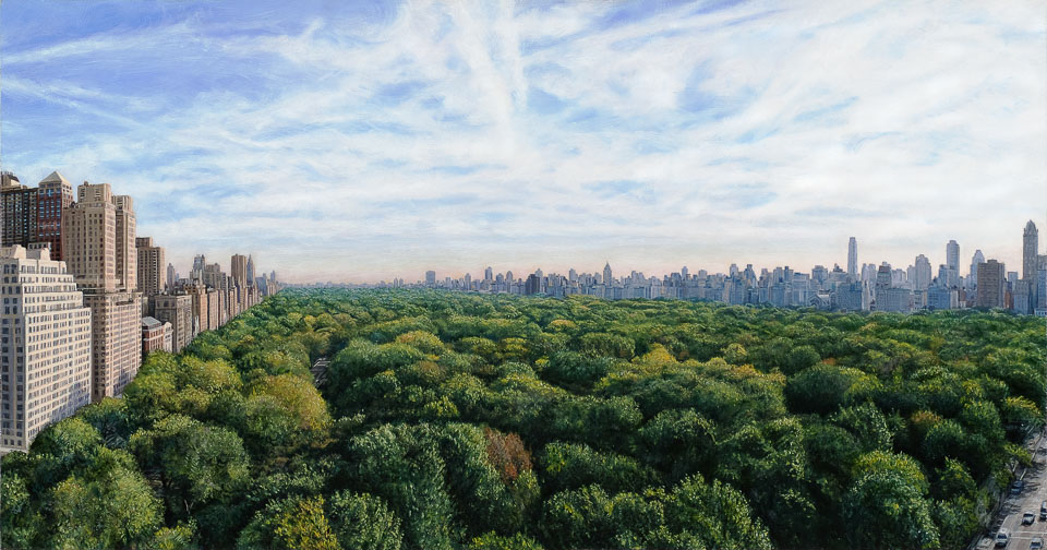 Central Park South Morning , 2009, oil on panel, 9 ¾ x 19 in